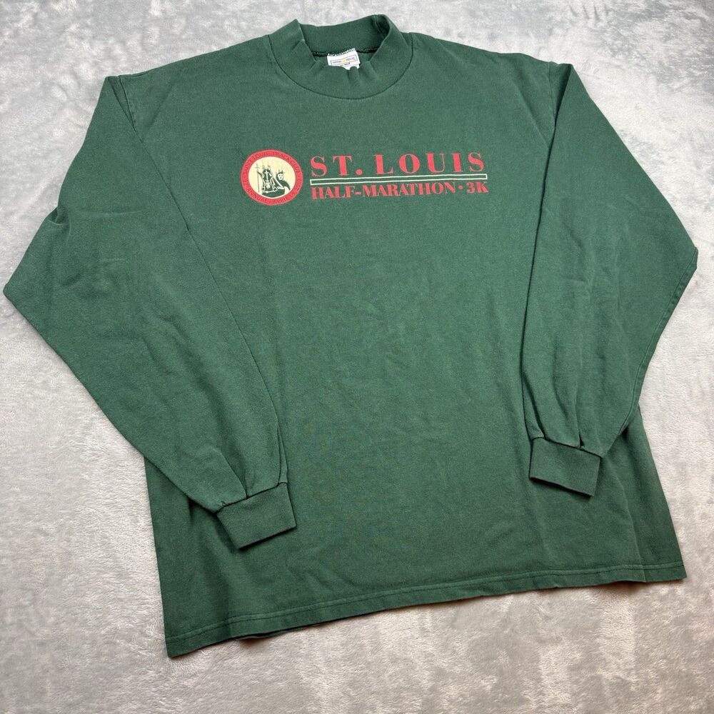 Vintage 2002 St. Louis Half Marathon 3K Long Sleeve T Shirt Green XL USA